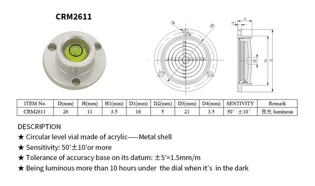 Circular Level Vial——Metal Shell K-CRM2611
