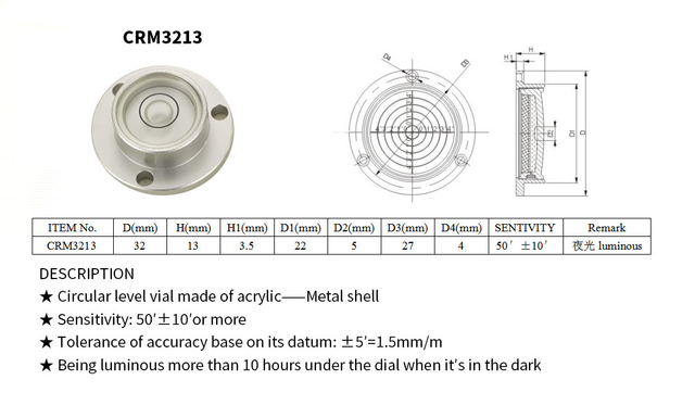 Circular Level Vial——Metal Shell K-CRM3213